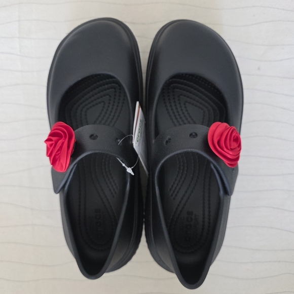 Crocs Womens Stomp Rosette Mary Jane Black Platform Clogs w/ Flower Size 9 NEW - Picture 7 of 11